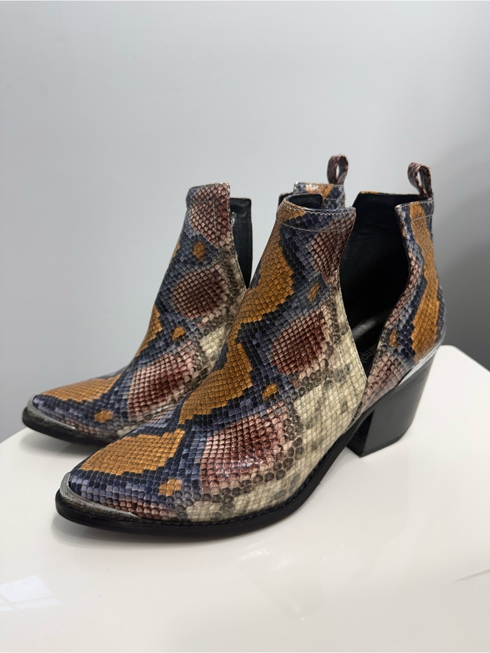 Jeffrey Campbell Cromwell Multicolor Snake Cutout Booties